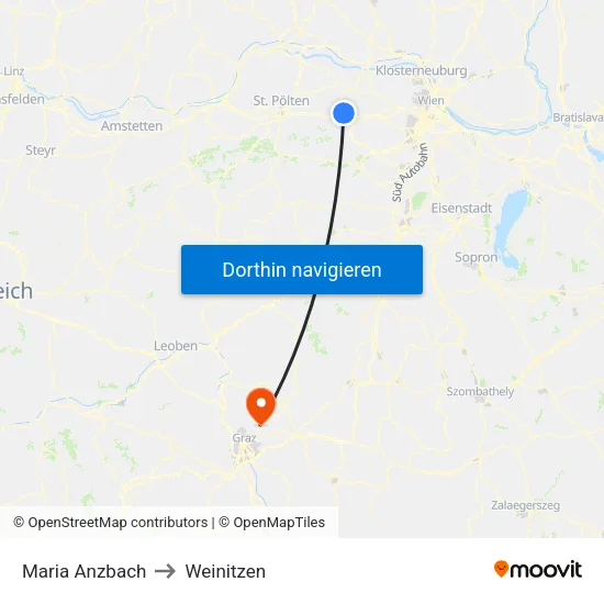 Maria Anzbach to Weinitzen map