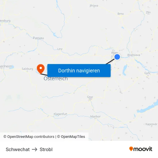 Schwechat to Strobl map