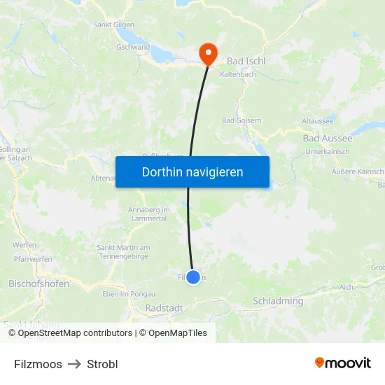 Filzmoos to Strobl map
