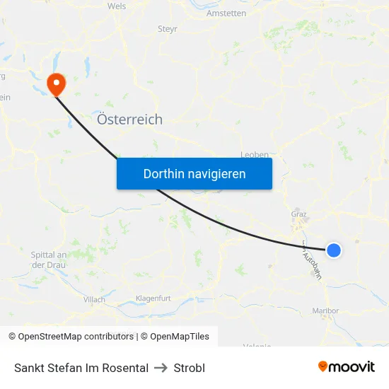 Sankt Stefan Im Rosental to Strobl map