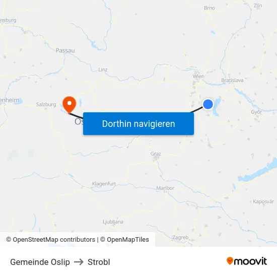 Gemeinde Oslip to Strobl map