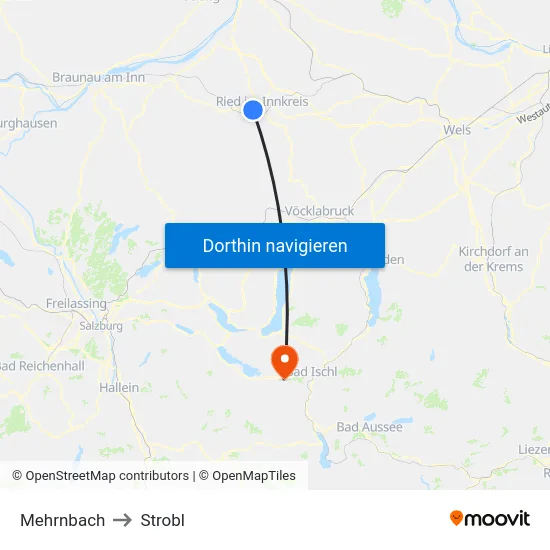 Mehrnbach to Strobl map