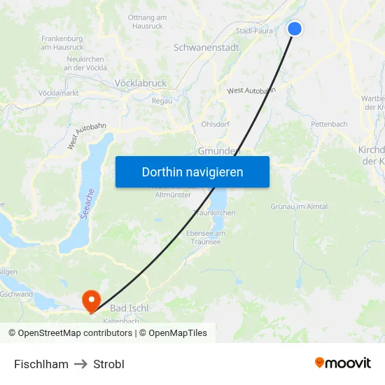 Fischlham to Strobl map