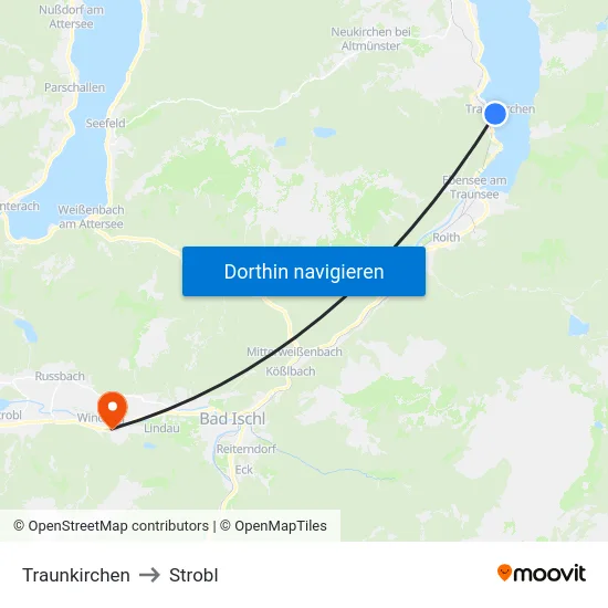 Traunkirchen to Strobl map