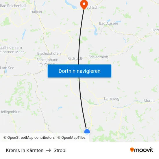 Krems In Kärnten to Strobl map