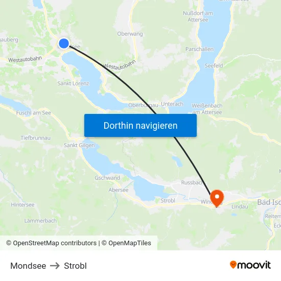 Mondsee to Strobl map