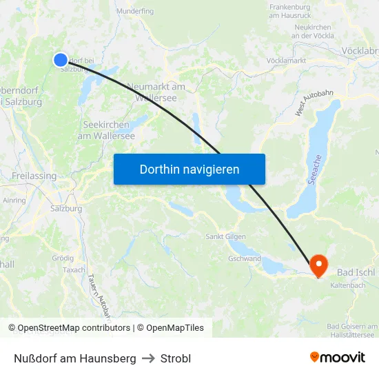 Nußdorf am Haunsberg to Strobl map