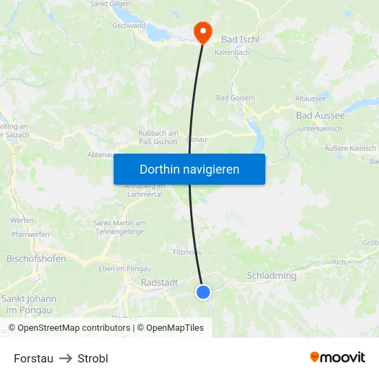 Forstau to Strobl map