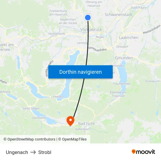 Ungenach to Strobl map