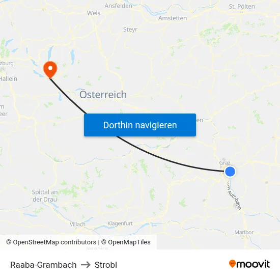 Raaba-Grambach to Strobl map