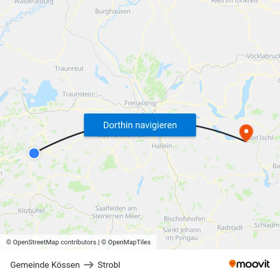 Gemeinde Kössen to Strobl map
