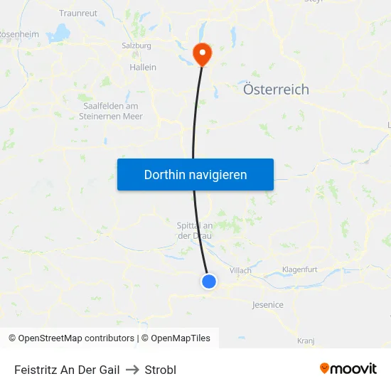 Feistritz An Der Gail to Strobl map