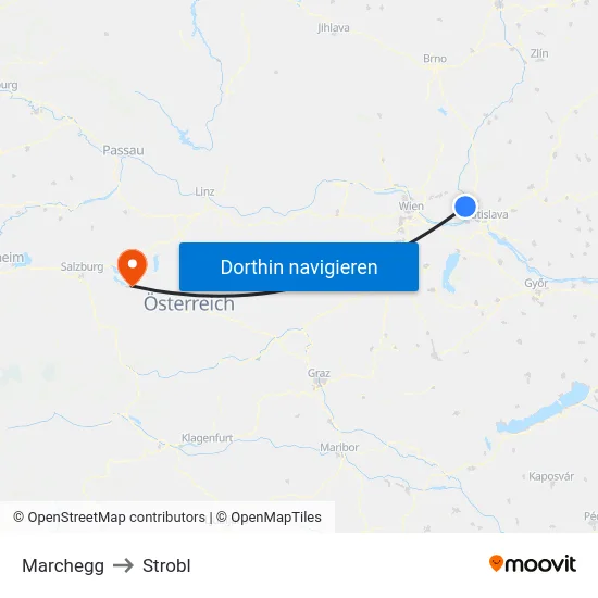 Marchegg to Strobl map