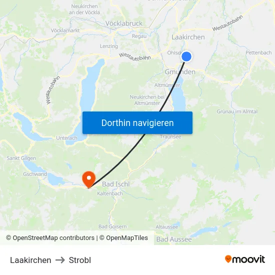 Laakirchen to Strobl map