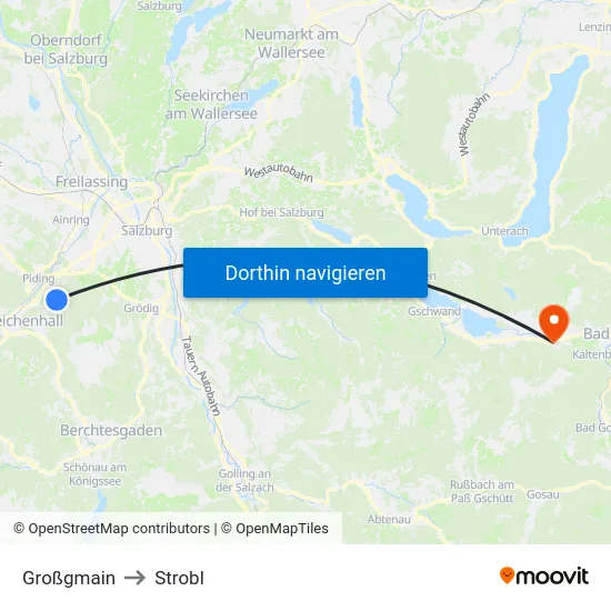Großgmain to Strobl map
