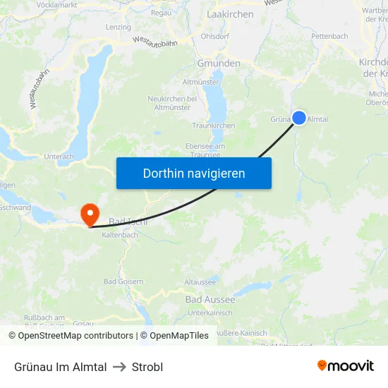 Grünau Im Almtal to Strobl map