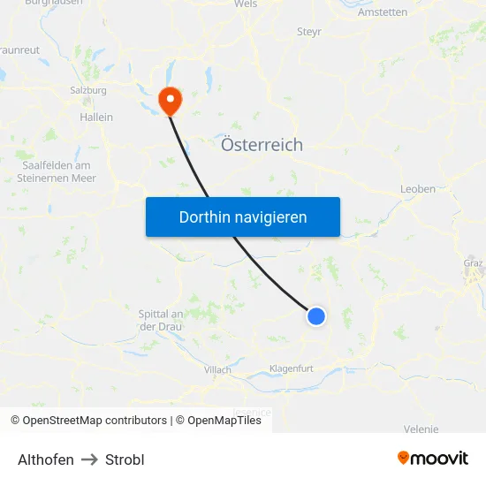 Althofen to Strobl map