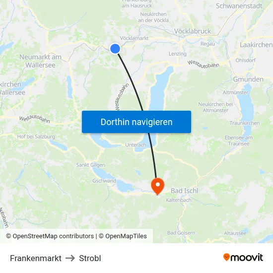 Frankenmarkt to Strobl map