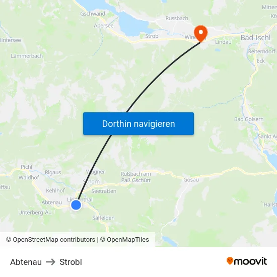 Abtenau to Strobl map