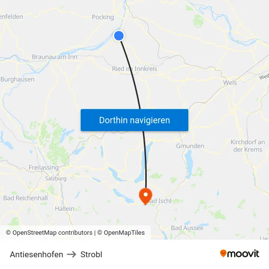 Antiesenhofen to Strobl map