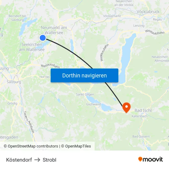 Köstendorf to Strobl map