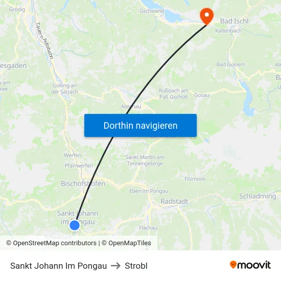 Sankt Johann Im Pongau to Strobl map