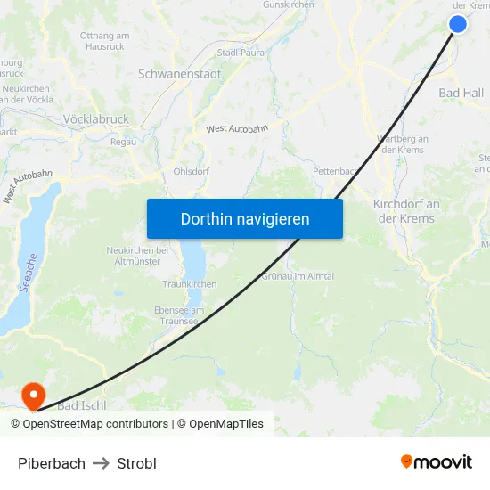 Piberbach to Strobl map