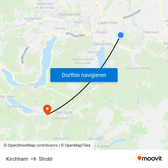 Kirchham to Strobl map
