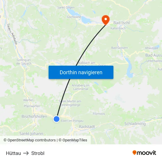 Hüttau to Strobl map
