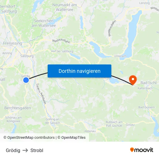 Grödig to Strobl map