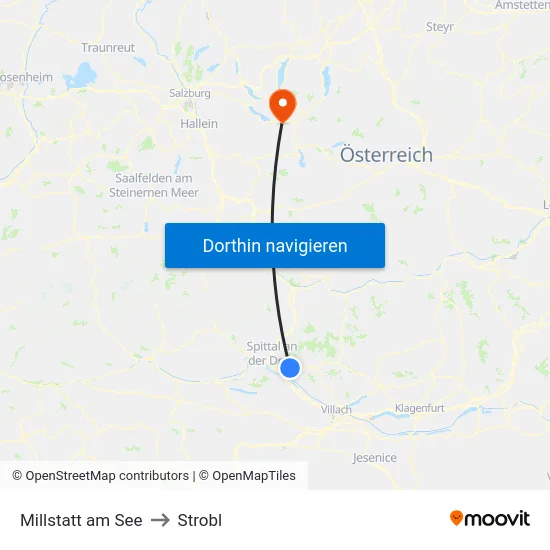 Millstatt am See to Strobl map