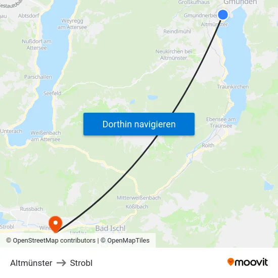 Altmünster to Strobl map