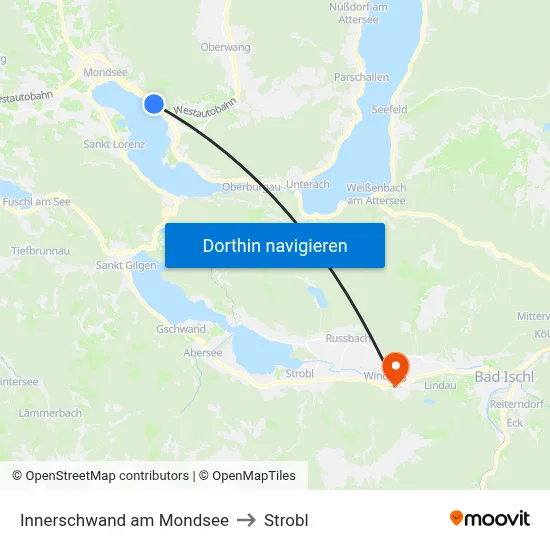 Innerschwand am Mondsee to Strobl map