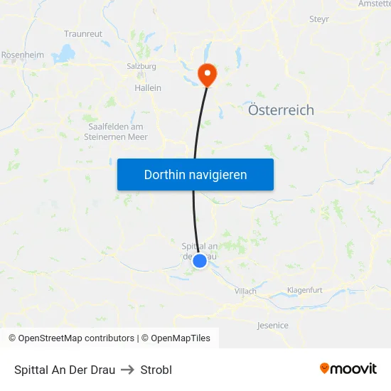 Spittal An Der Drau to Strobl map