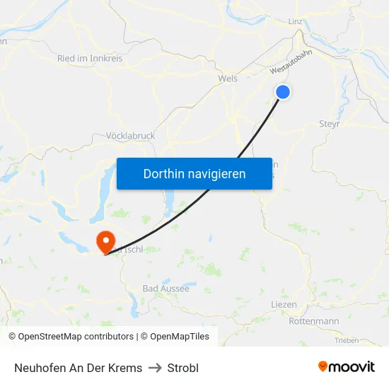 Neuhofen An Der Krems to Strobl map