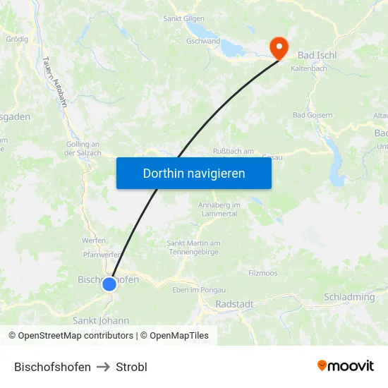 Bischofshofen to Strobl map