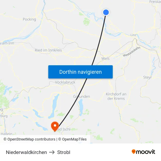 Niederwaldkirchen to Strobl map
