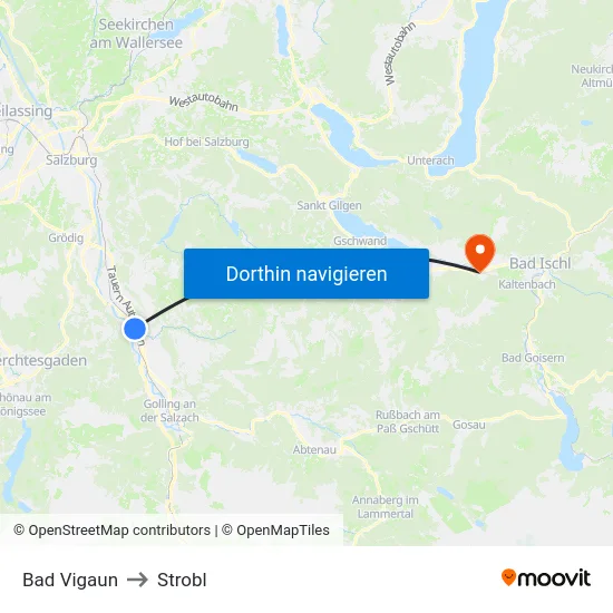 Bad Vigaun to Strobl map