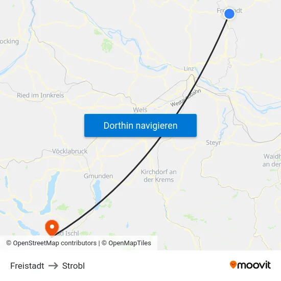 Freistadt to Strobl map