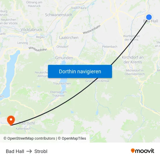 Bad Hall to Strobl map