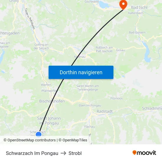 Schwarzach Im Pongau to Strobl map