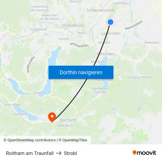 Roitham am Traunfall to Strobl map