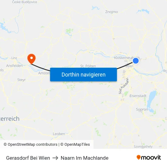 Gerasdorf Bei Wien to Naarn Im Machlande map