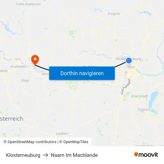 Klosterneuburg to Naarn Im Machlande map
