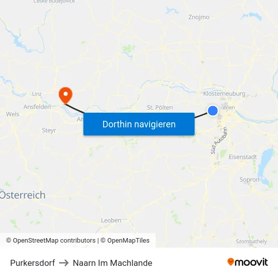 Purkersdorf to Naarn Im Machlande map