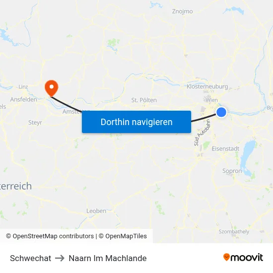 Schwechat to Naarn Im Machlande map