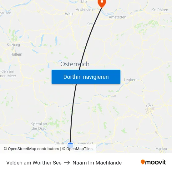 Velden am Wörther See to Naarn Im Machlande map