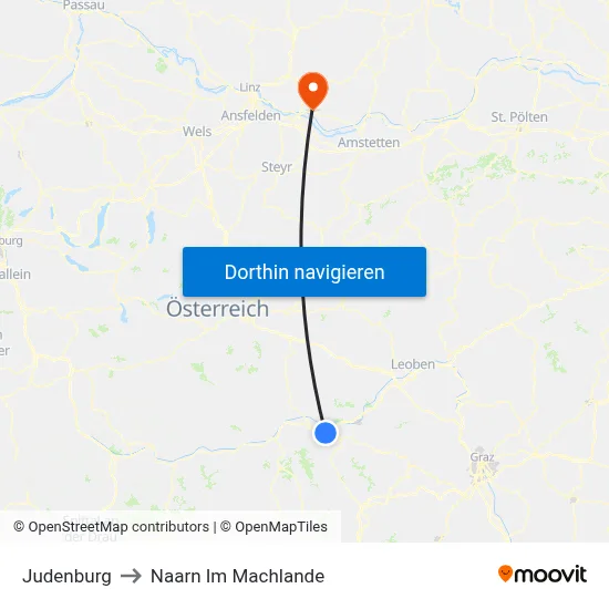 Judenburg to Naarn Im Machlande map
