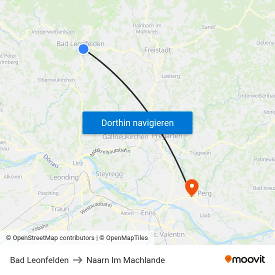 Bad Leonfelden to Naarn Im Machlande map