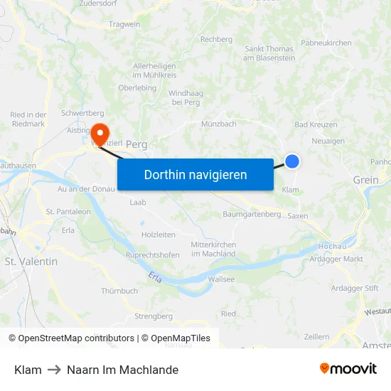 Klam to Naarn Im Machlande map